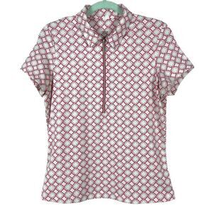 Tail Activewear Golf Polo Medium Geometric Print White Pink 1/2 Zip Pullover